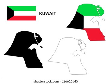 Kuwait map vector, Kuwait flag vector, isolated Kuwait