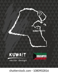 Kuwait map, vector pen drawing on black background