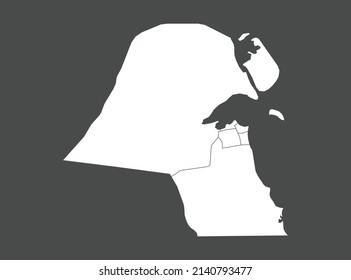 Kuwait-Karte, Vektorgrafik, weiß, einzeln auf grauem Hintergrund