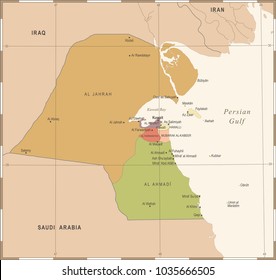 Kuwait Map - Vintage High Detailed Vector Illustration