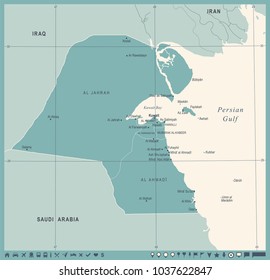 Kuwait Map - Vintage High Detailed Vector Illustration