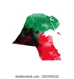 Kuwait map water colors Design of flag colors vector Illustration