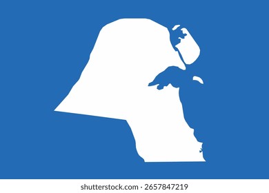 Mapa de Kuwait color blanco. mapa de iconos sobre fondo azul del cielo.