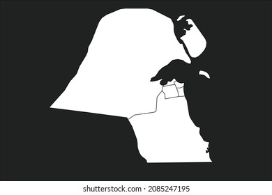 Kuwait map White Color on black Background