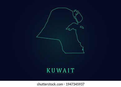 Kuwait Map - World Map International vector template with thin green outline or outline graphic sketch style and green color isolated on dark background - Vector illustration eps 10