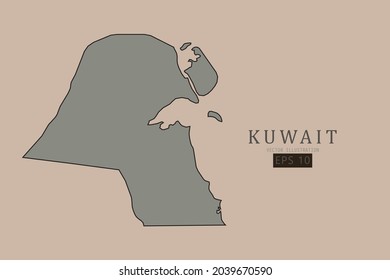 Kuwait Map - World Map International vector template with old classic style and gray color on map isolated on brown background - Vector illustration eps 10 