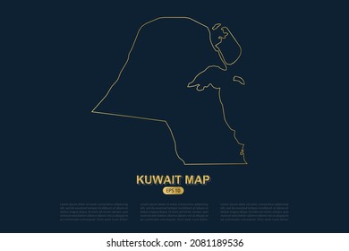 Kuwait Map - World Map International vector template with thin gold outline graphic sketch style isolated on dark background for card design, poster, banner - Vector illustration eps 10