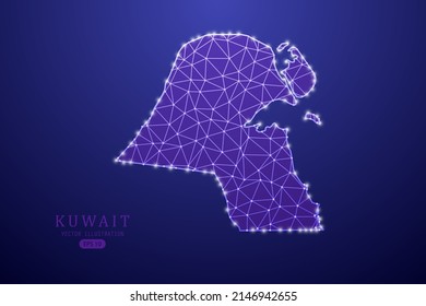 Mapa de Kuwait - Mapa Mundial Plantilla vectorial internacional con línea de purga púrpura, escalas puntuales y estilo de polígono aislado en el fondo de la tecnología púrpura - Ilustración vectorial eps 10