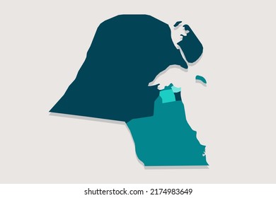 Mapa de Kuwait - Mapa Mundial Plantilla vectorial internacional con Alto detalle incluyendo color de contorno azul y verde aislado en fondo blanco - Ilustraciones vectoriales 10