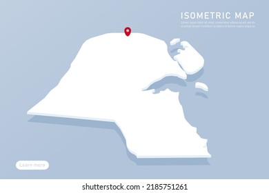 Kuwait Map - World map International vector template with isometric style including shadow, white, blue color isolated on blue background for design, infographic - Vector illustration eps 10