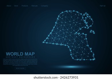 Kuwait Map - World Map mash line and point scales on blue technology background. Wire Frame 3D mesh polygonal network line, design sphere, dot and structure - Vector illustration eps 10