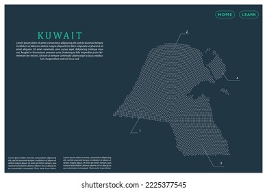 Kuwait Map - World map vector template with Grey dots, grid, grunge, halftone style isolated on green background for education, infographic, design, website, banner - Vector illustration eps 10