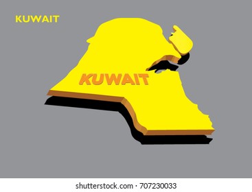 Kuwait map yellow colour illustration 3d vector 