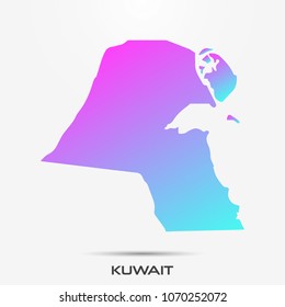 Kuwait map,border with pink and turquoise gradient. Vector illustration