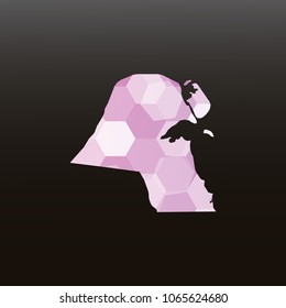 Kuwait map-Purple map made of hexagon on black and gray background, gradient color. Vector illustration eps 10.