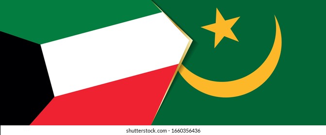 Kuwait and Mauritania flags, two vector flags symbol of relationship or confrontation.