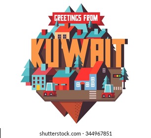 Kuwait in middle east is a beautiful country to visit. vintage vector illustration.