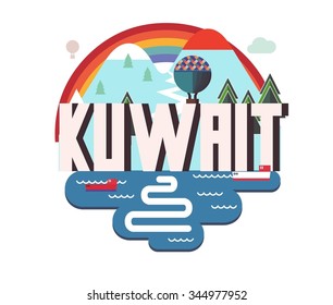 Kuwait in middle east is a beautiful country to visit. vintage vector illustration.