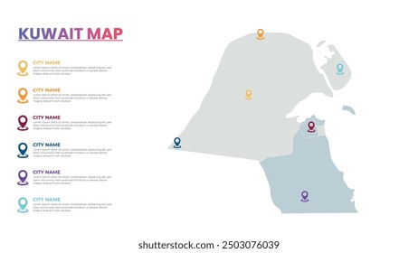 Kuwait Modern Map Infographic Template, Detailed infographic map of Kuwait Popular City