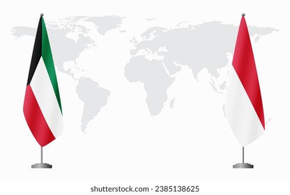 Kuwait and Monaco flags for official meeting against background of world map.