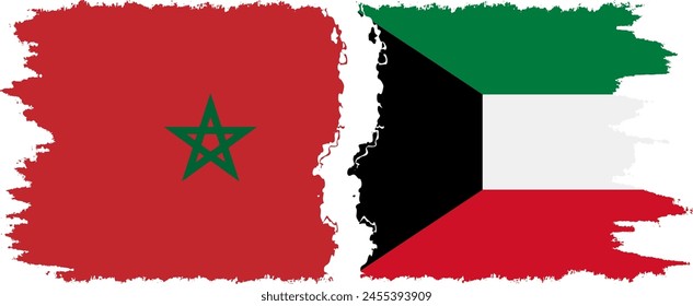 Kuwait and Morocco grunge flags connection, vector
