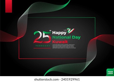 Día Nacional de Kuwait 25 de febrero con fondo de ola de bandera