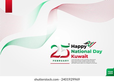 Kuwait National Day 25th February with flag wave background