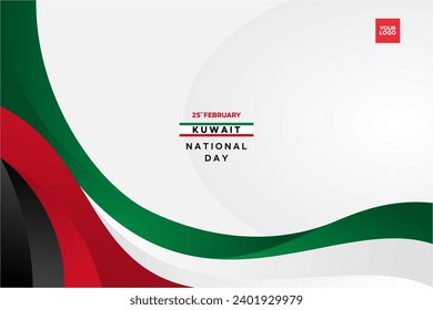 Kuwait National Day 25th February with flag wave background