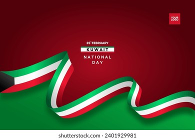 Kuwait National Day 25th February with flag wave background