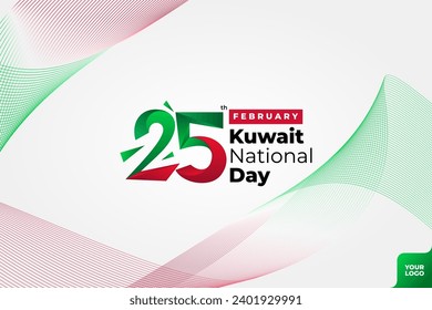 Kuwait National Day 25th February with flag wave background