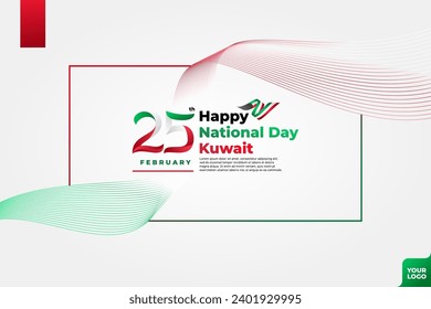 Kuwait National Day 25th February with flag wave background