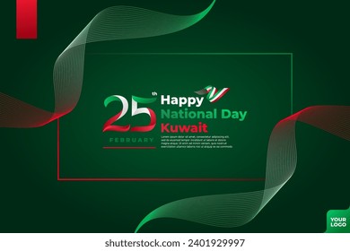 Kuwait National Day 25th February with flag wave background