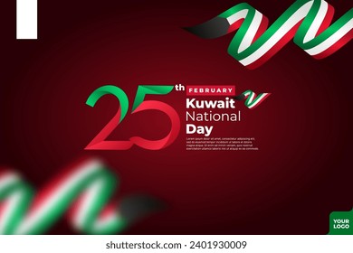 Kuwait National Day 25th February with flag wave background