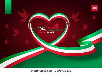 Kuwait National Day 25th February with love flag wave background