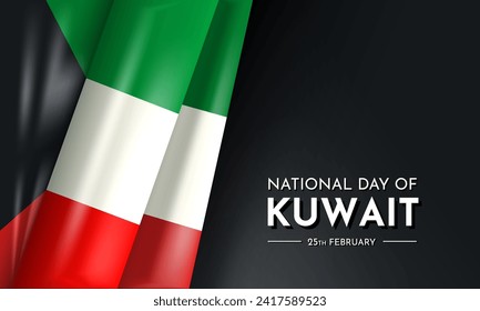 Kuwait National day with 3D ribbon flag. Bent waving 3D flag in colors of the Kuwait national flag