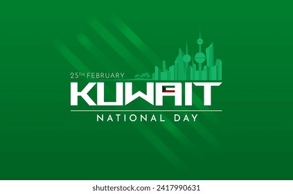 Kuwait National day with 3D ribbon flag. Bent waving 3D flag in colors of the Kuwait national flag