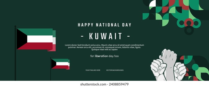 Kuwait National day banner in colorful modern geometric style. National Independence Day greeting card cover with typography. Vector illustration for liberation party