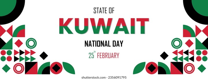 Kuwait national day banner, nation independence festival celebration, flag color combination, patriot sign, copy space for text, green and red color geometric abstract design with shapes