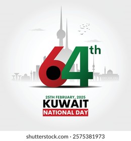 Kuwait national day celebrate every year on 25th February with flags. Vector illustration design. 64th national day.