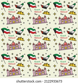 Kuwait National Day doodle seamless pattern vector design	