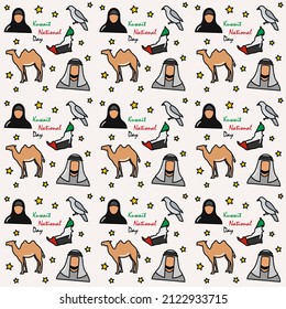 Kuwait National Day doodle seamless pattern vector design	