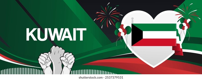 Kuwait national day festive banner. Vibrant modern templates for holiday celebration, greeting card, billboard, and sport event backdrops. February 25. Happy Kuwait day