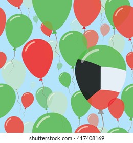 Kuwait National Day Flat Seamless Pattern. Flying Celebration Balloons in Colors of Kuwaiti Flag. Kuwait Patriotic Background with Celebration Balloons.