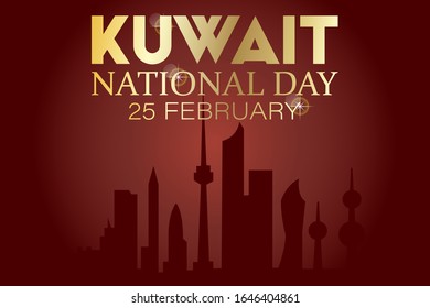 Kuwait National Day on 25 & 26 February. Kuwait towers and text in shiny golden color. Design template for banner, poster, flyer or invitation card. EPS 10.