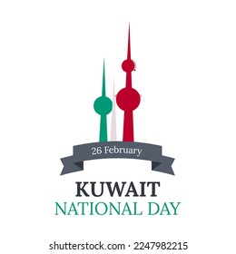 Kuwait National Day poster. 25 February. Celebration of Kuwait's National Day on February 26. Colors of Kuwait's flag. Vector illustration.