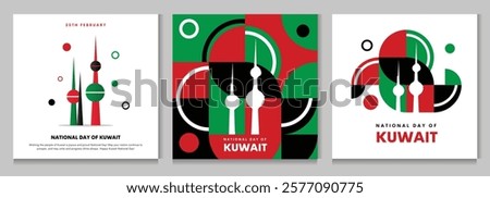 Kuwait national day set, famous architectures, specialties in flat design. Business travel and tourism concept clipart. Image for presentation, banner, website, advert, flyer, icons