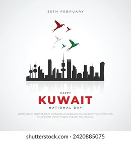 Kuwait National Day Social Media Post and Flyer Template. 25th February - National Day of Kuwait Celebration Greeting Card and Background with Text Vector Illustration