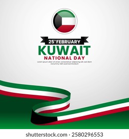 Kuwait National Day Square Banner Background with Ribbon Flag for Banner, Poster, Greeting Card