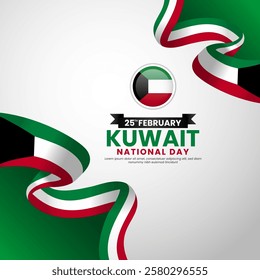 Kuwait National Day Square Banner Background with Ribbon Flag for Banner, Poster, Greeting Card