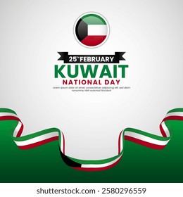 Kuwait National Day Square Banner Background with Ribbon Flag for Banner, Poster, Greeting Card